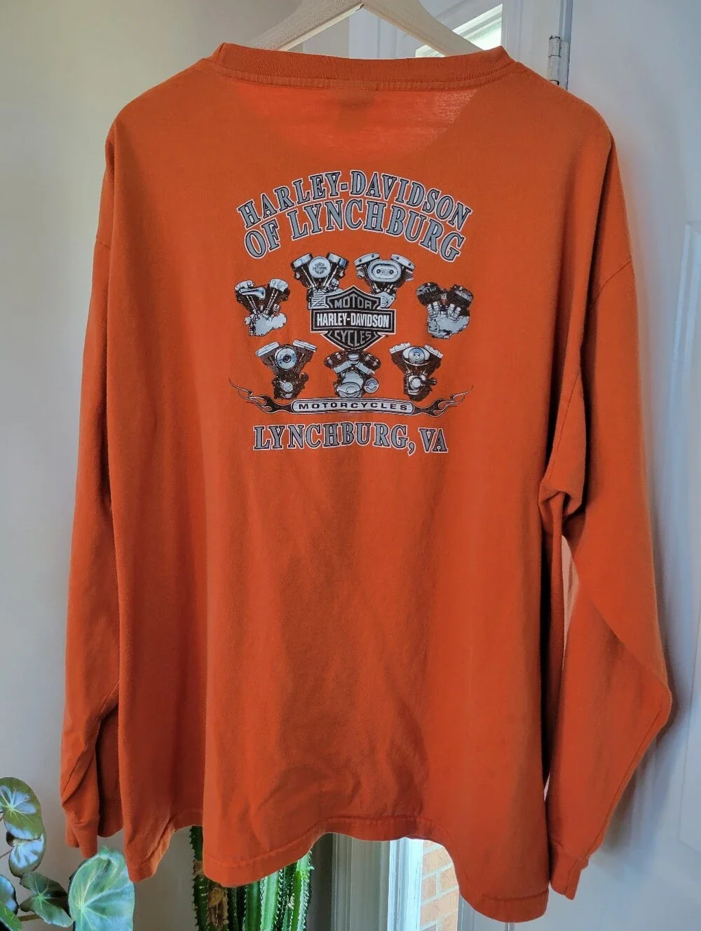 Harley-Davidson Motorcycles Orange Long Sleeve Graphic Printed Shirt, Size XXXL‎